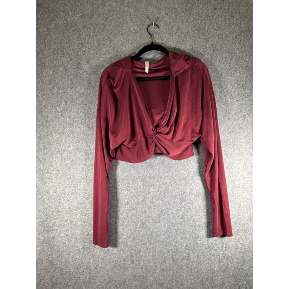 Fabletics Sweater Women Large Red Pull On Hooded Stretch Activewear Gym - Picture 1 of 6